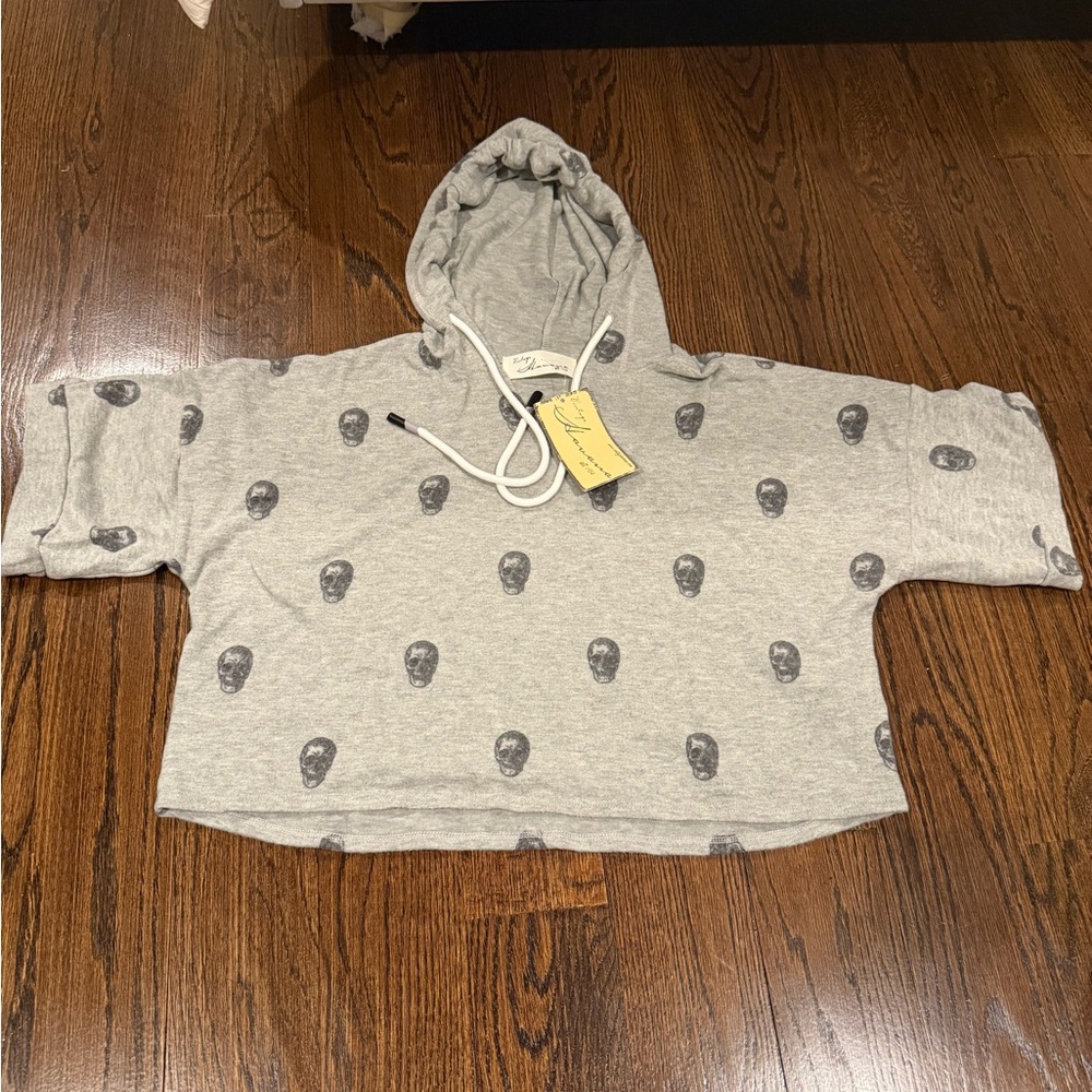 Vintage Havana Gray Skull Print Hoodie